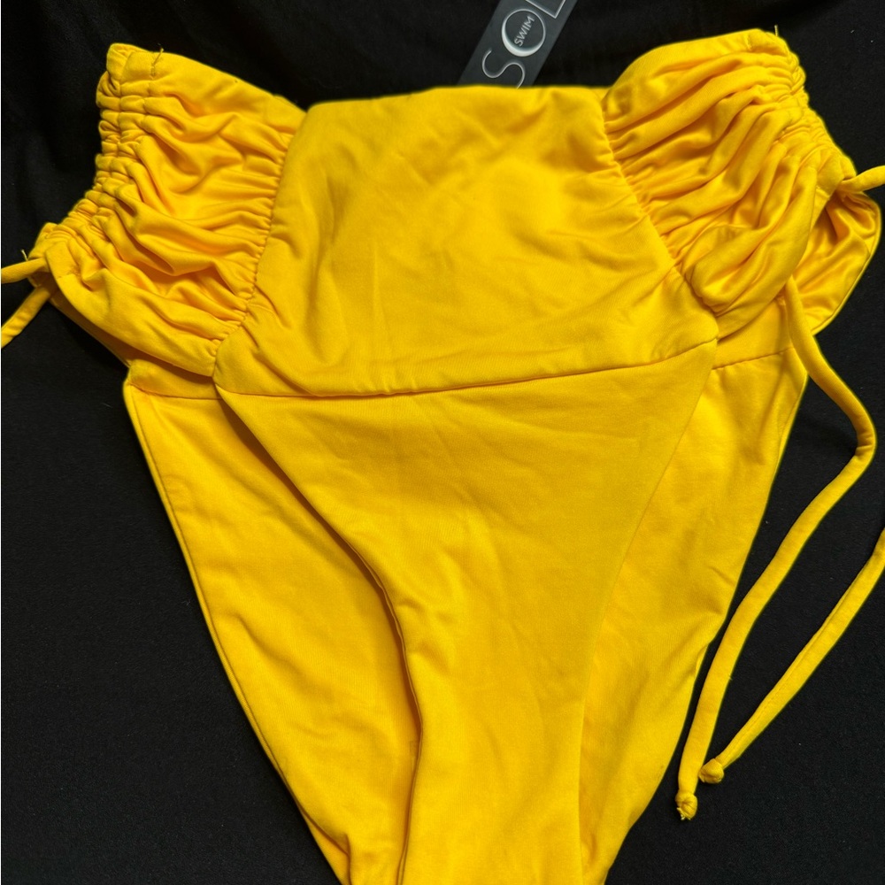 Yellow Ruched High-Waist Bikini Bottom